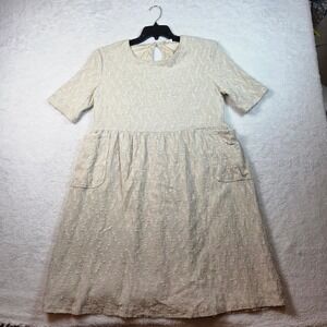 Hidden Alley Womens Beige Eyelash Textured Short Sleeve Pocket Dress Large